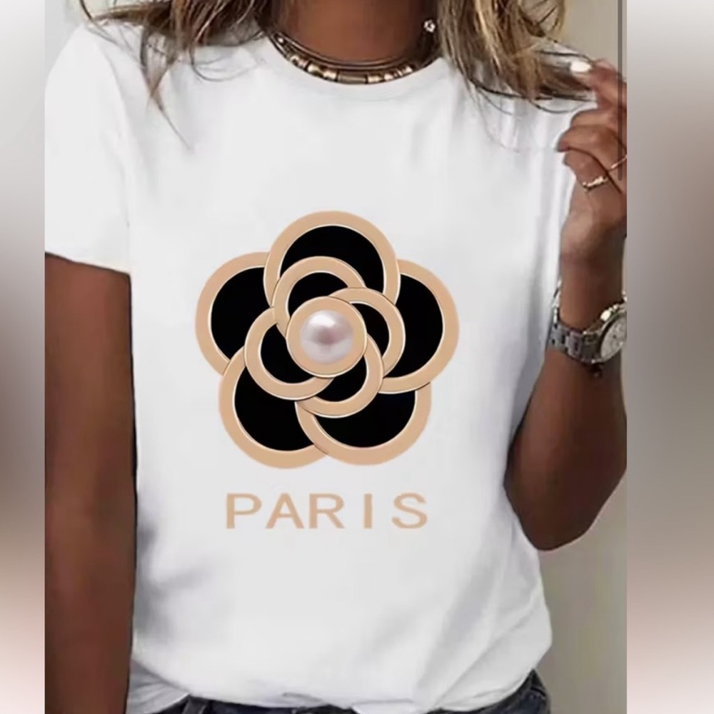 White and Black Graphic Women's Top